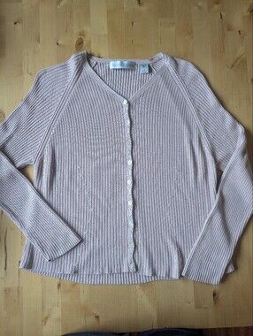 Valerie Stevens Women's Silk Blend Ribbed Cardigan in Blush Pink - Size Large